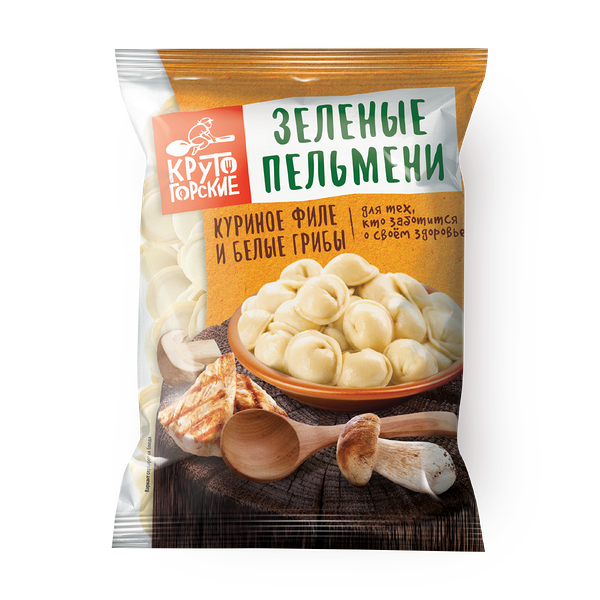 Пельмени куриное филе-белые грибы Зелёные «Крутогорские»