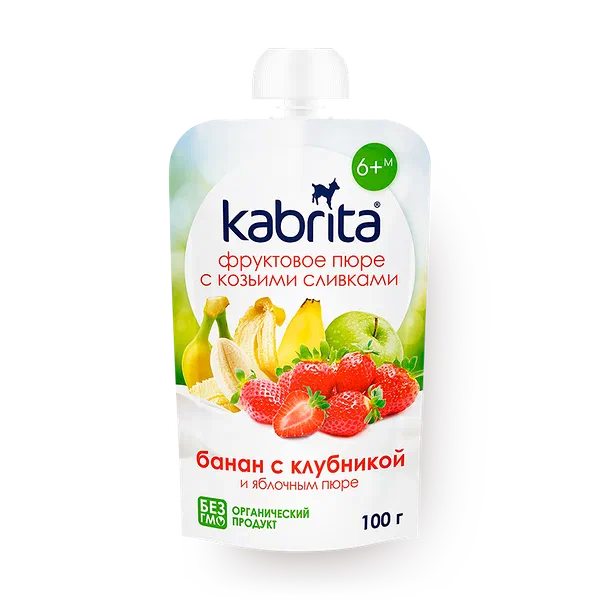 Пюре фруктовое Kabrita Банан-клубника-яблоко с козьими сливками с 6 месяцев