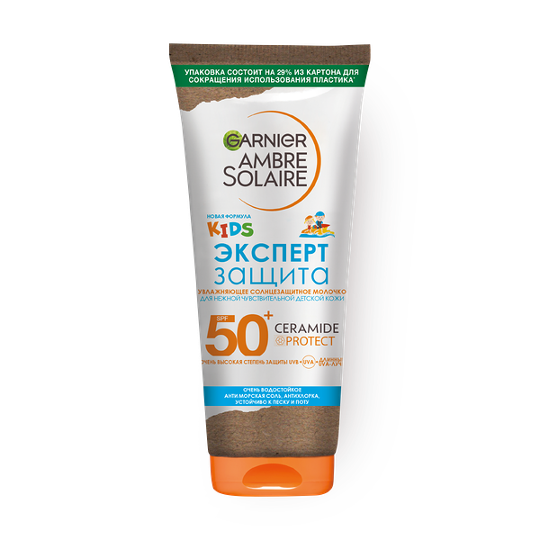 Солнцезащитное молочко SPF 50+  Garnier Ambre Solaire для детской чувствительной кожи гипоаллергенное