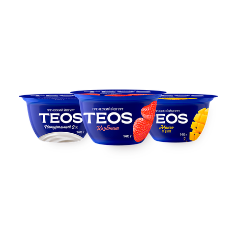 Йогурт греческий «Teos» 2% манго-чиа 140 g + Йогурт греческий «Teos» 2% клубника 140 g + Йогурт греческий «Teos» 2%  натуральный 140 g