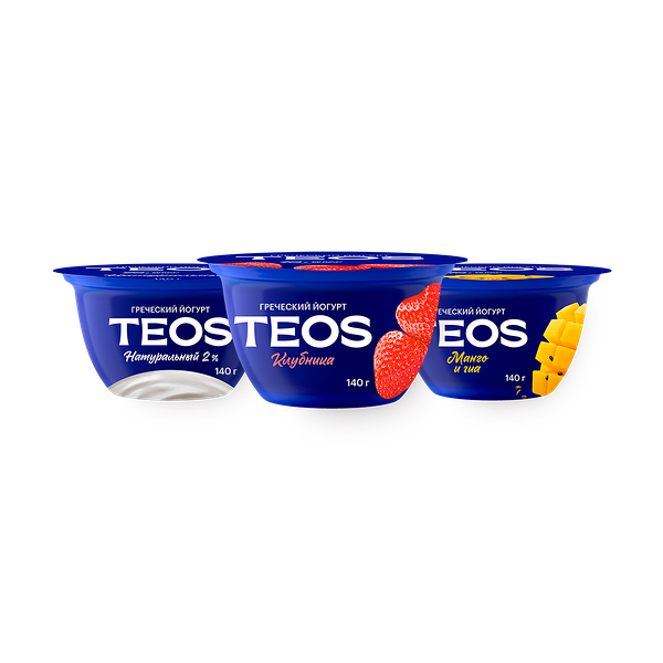 Йогурт греческий «Teos» 2% манго-чиа 140 g + Йогурт греческий «Teos» 2% клубника 140 g + Йогурт греческий «Teos» 2%  натуральный 140 g
