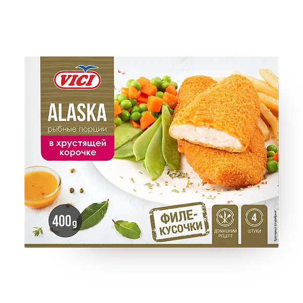 Рыбные порции из филе рубленого Alaska в хрустящей корочке Vici замороженные