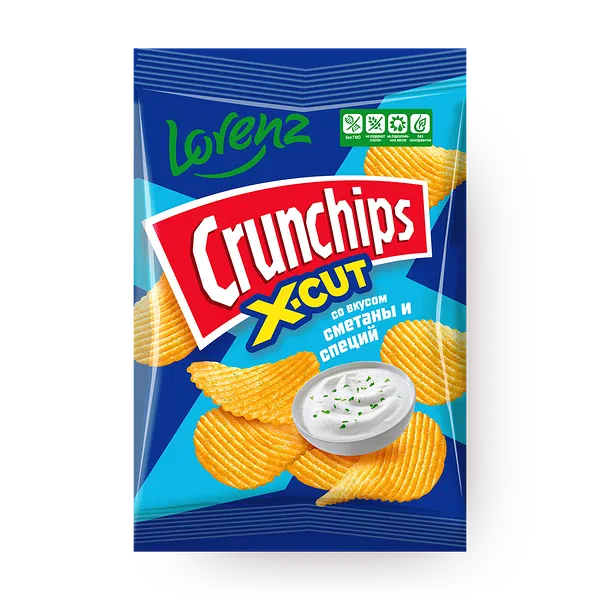 Чипсы картофельные Crunchips X-Cut со вкусом сметаны и специй рифлёные