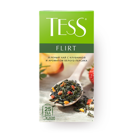 Чай зелёный Tess Flirt с ароматом белого персика и клубники в пакетиках
