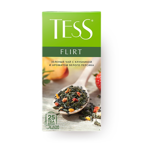 Чай зелёный Tess Flirt с ароматом белого персика и клубники в пакетиках