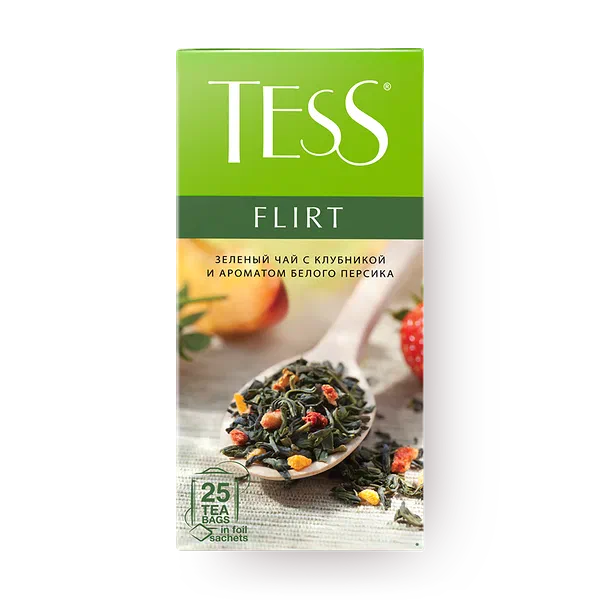 Чай зелёный Tess Flirt с ароматом белого персика и клубники в пакетиках