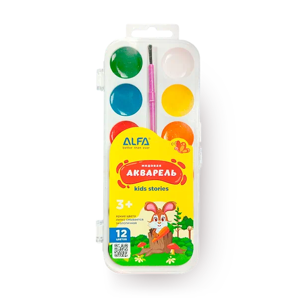 Краски акварельные Alfa медовые 12 цветов