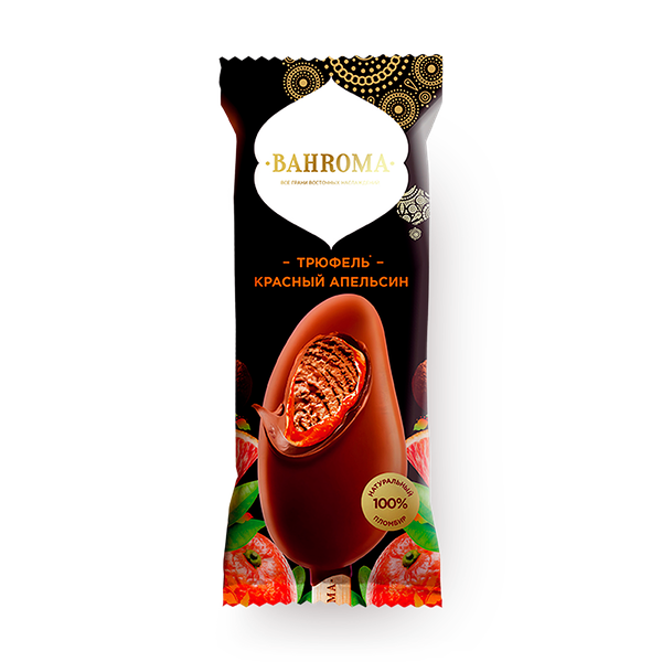 Мороженое двухслойное Bahroma трюфель-красный апельсин в глазури эскимо