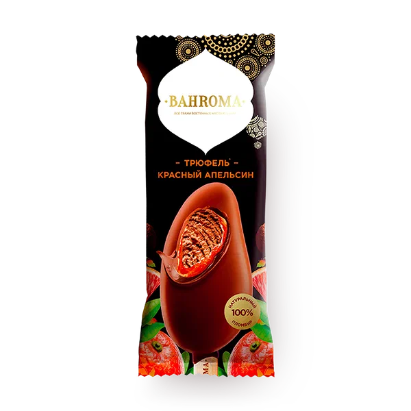 Мороженое двухслойное Bahroma трюфель-красный апельсин в глазури эскимо