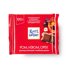 Шоколад молочный Ritter Sport с ромом, изюмом и орехом 100 г — купить с ...