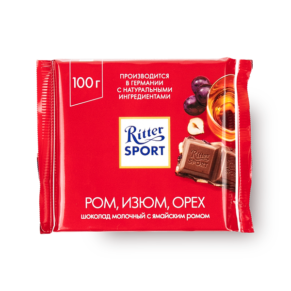 Риттер спорт с ромом. Шоколад Ritter Sport "Ром, Изюм, орех" молочный. Шоколад Ritter Sport Ром Изюм орех 100г. Шоколад Риттер спорт 100г Изюм орех. Шоколад Риттер спорт молочный Ром/орех/Изюм 100г.