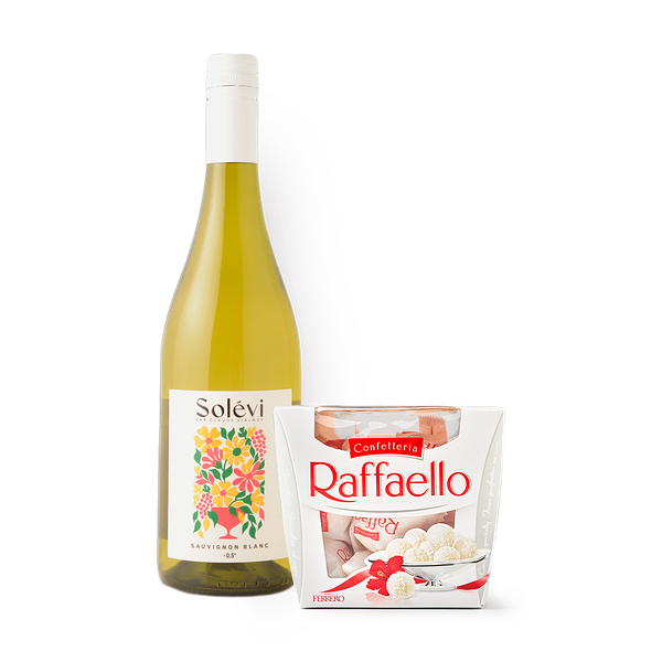 Вино безалкогольное белое Claude Vialade Sauvignon Blanc Solevi + Конфеты Raffaello