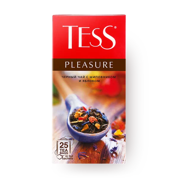 Чай чёрный Tess Pleasure с шиповником и яблоком в пакетиках