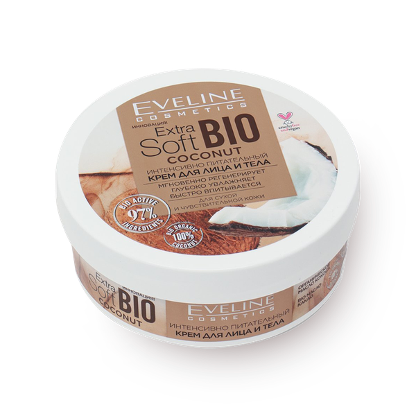 Крем для лица и тела Eveline Extra Soft Bio Coconut интенсивно питательный