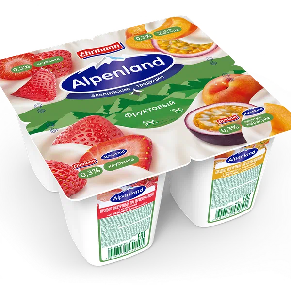 Продукт йогуртный Ehrmann Alpenland клубника-персик-маракуйя 0,3%