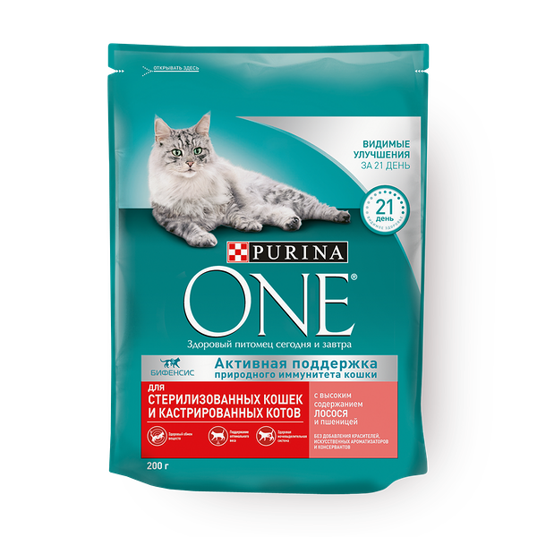 Корм для стери­лизован­ных кошек Purina One с лососем и пшени­цей