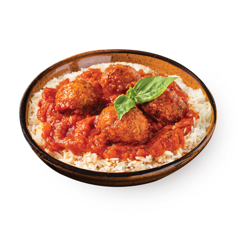 Madam Perez Chicken meatballs in tomato sauce comes with rice