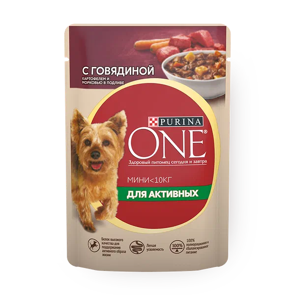 Влажный корм для собак Purina One Mini говядина, картофель и морковь