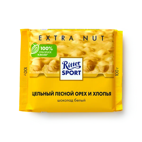 Шоколад белый Ritter Sport Extra Nut с цельным лесным орехом и хлопьями
