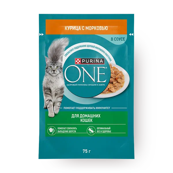 Влажный корм для кошек Purina One с курицей и морковью
