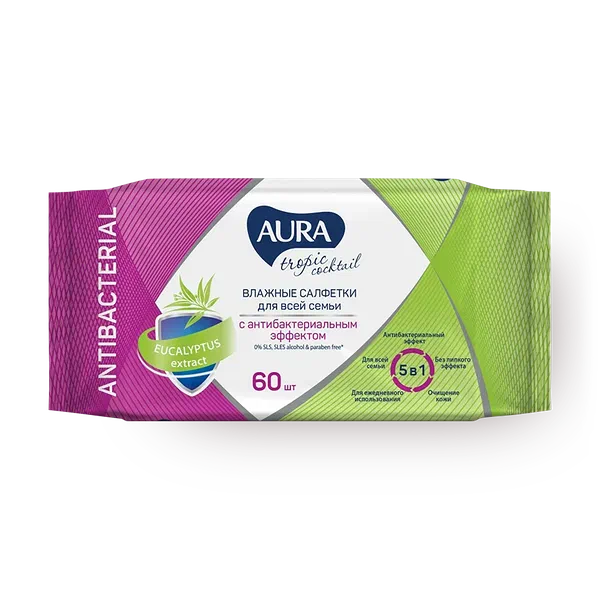 Влажные салфетки антибактериальные Aura Тропический коктейль