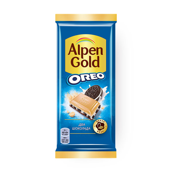 Шоколад молочный Alpen Gold Два шоколада с белым шоколадом, ваниль с кусочками печенья Oreo
