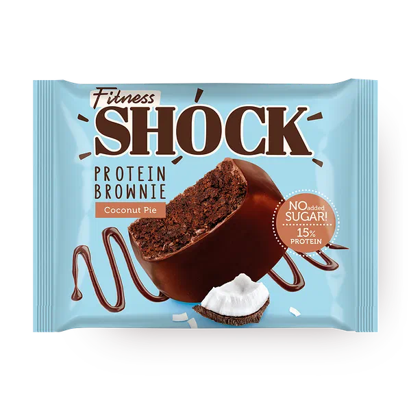 Пирожное протеиновое Fitness Shock брауни кокосовый пирог в глазури