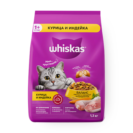Сухой корм для кошек Whiskas подушечки с паштетом курица и индейка