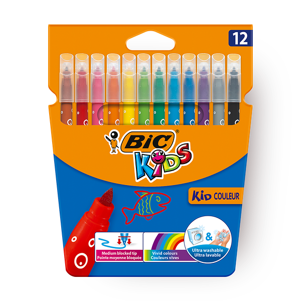 Фломастеры цветные Bic Kids Kid Couleur 12 цветов смываемые