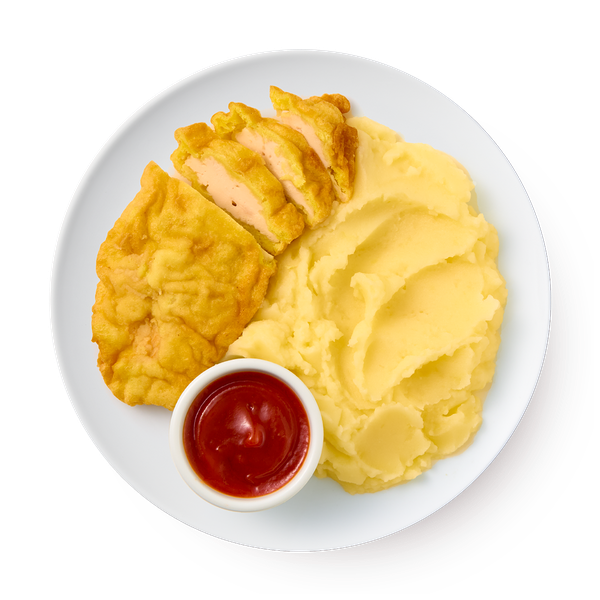 Куриная отбивная в кляре с картофельным пюре по-домашнему