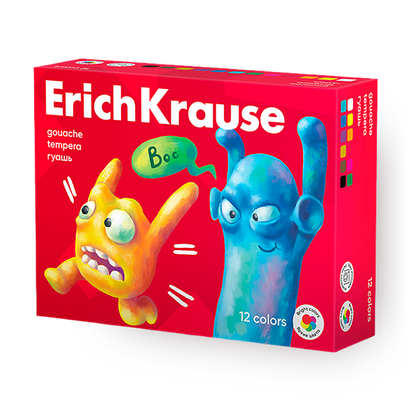 Гуашь Erich Krause Jolly Friends 12 цветов по 20 мл