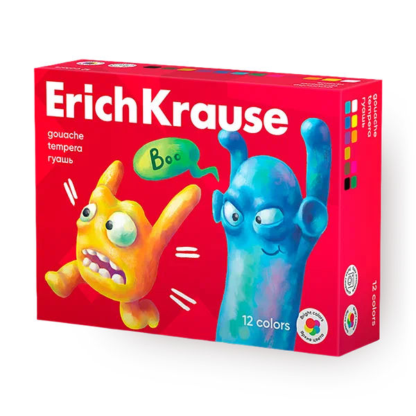 Гуашь Erich Krause Jolly Friends 12 цветов по 20 мл