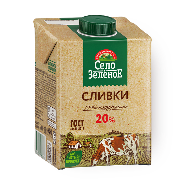 Сливки 20% «Село Зелёное» стерилизованные