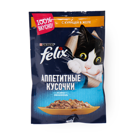 Влажный корм для кошек Felix Аппетитные кусочки с курицей в желе