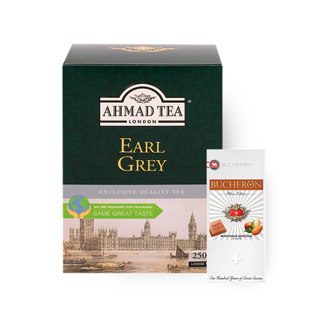 Чай Ahmad Earl Grey, 250 g + Шоколад молочный Blanc Edition Bucheron с орехами, 85 g