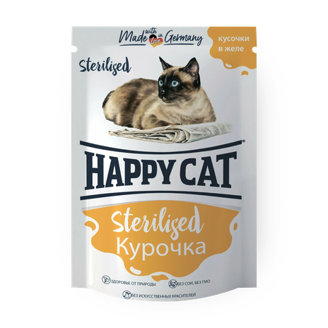 Влажный корм для стерилизованных кошек Happy Cat Sterilised курочка в желе