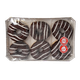 Donuts with chocolate flavor coating and vanilla flavor decoration stripes