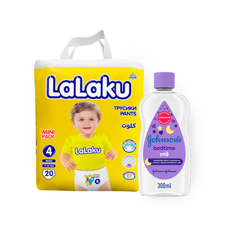 Подгузники-трусики Lalaku мини размер 4 7-14 кг, 20 pc + Масло Johnson пeрeд сном, 300 ml