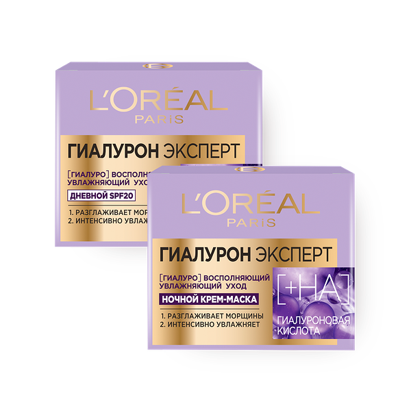 Крем-маска ночной L'Oreal Hyaluron Expert восполняющий, 50 ml +Крем дневной L'Oreal Hyaluron Expert SPF20, 50 ml