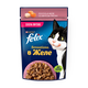 Влажный корм для взрослых кошек Felix Sensations с лососем в желе с добавлением трески