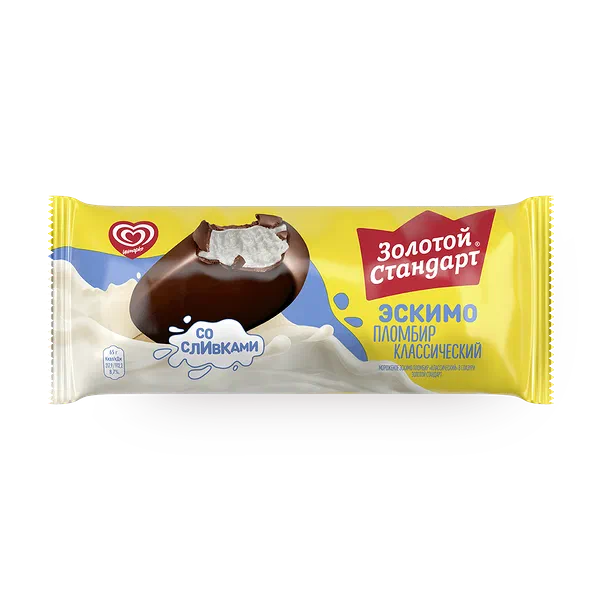 Мороженое пломбир «Инмарко» «Золотой стандарт» классический в глазури эскимо
