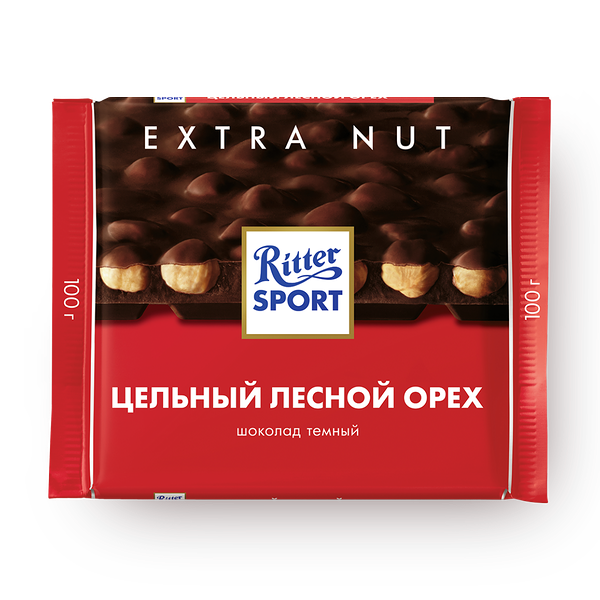 Шоколад тёмный Ritter Sport Extra Nut с цельным лесным орехом