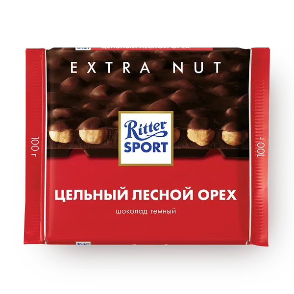 Шоколад тёмный Ritter Sport Extra Nut с цельным лесным орехом