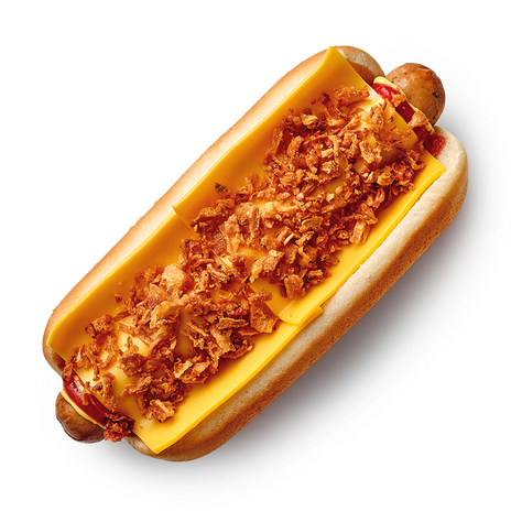 Хот-дог с куриной колбаской и запечённым сыром чеддер «Из Лавки»