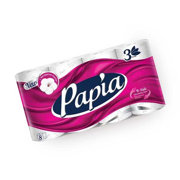 Туалетная бумага Papia 3 слоя белая