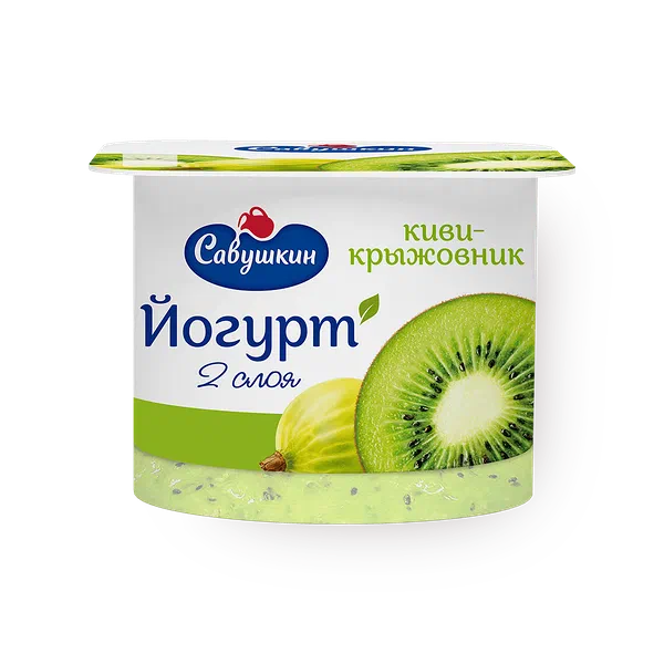 Йогурт «Савушкин» двухслойный 2% киви-крыжовник