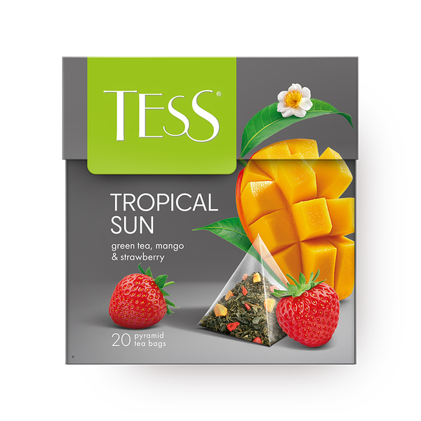 Чай зелёный Tess Tropical Sun манго-клубника в пирамидках