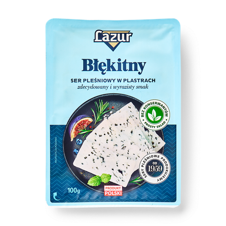 Сыр полутвёрдый с благородной голубой плесенью Lazur нарезка