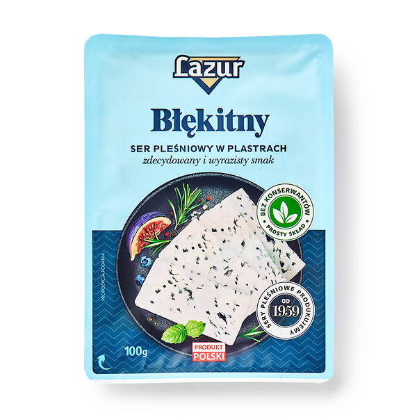 Сыр полутвёрдый с благородной голубой плесенью Lazur нарезка