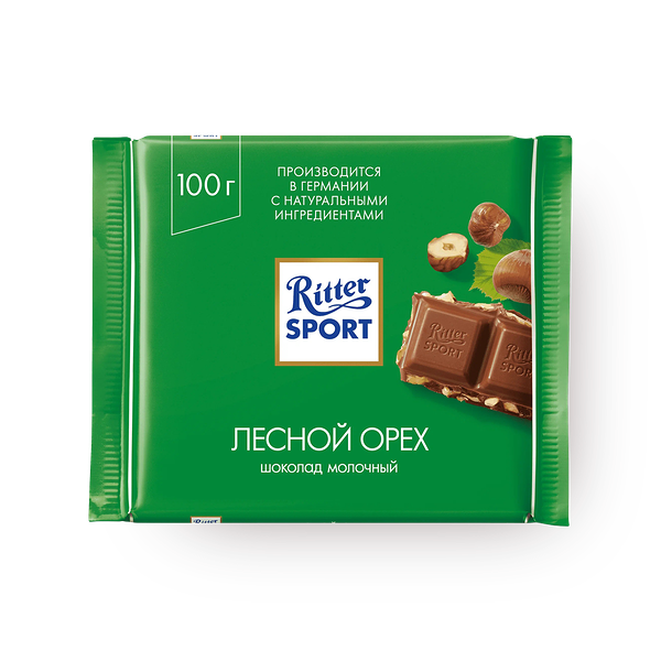 Шоколад молочный Ritter Sport с дроблёным лесным орехом